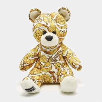 Pre Owned Versace Yellow/White Barocco Print Satin Teddy Bear