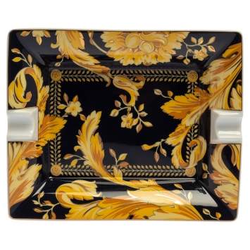 Pre Owned Versace X Rosenthal Dark Blue & Yellow Barocco Vanity Ashtray 16 cm