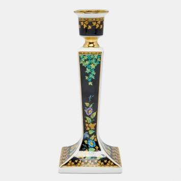 Pre Owned Rosenthal Meets Versace Gold Ivy Floral Print Porcelain Candle Holder