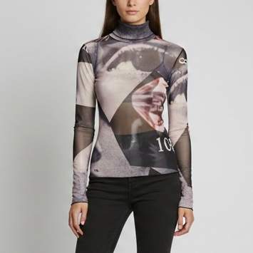 Pre Owned 16Arlington Multicolor Abstract Print Mesh Knit Turtleneck Top XS