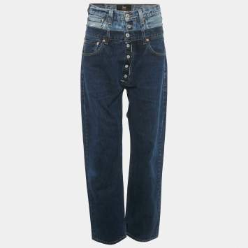 Pre Owned 1/off Blue Denim High Waist Baggy Remade Jeans M Waist 32"