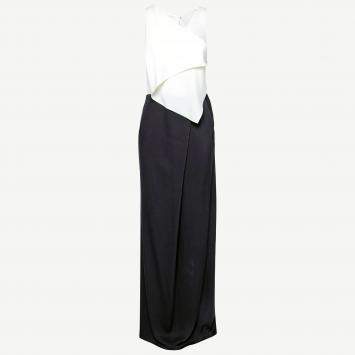 Pre Owned 3.1 Phillip Lim Ivory and Black Draped Front Asymmetric Neck Evening Gown S