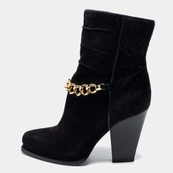 Pre Owned 3.1 Phillip Lim Black Suede And Calf Hair Berlin Chain Detail Ankle Boots Size 38.5