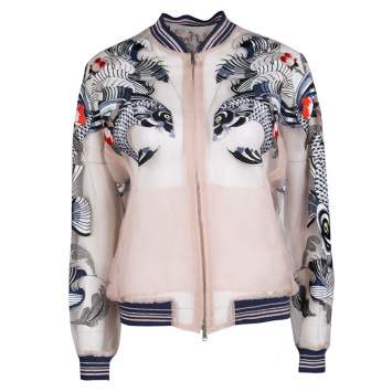 Pre Owned 3.1 Phillip Lim Beige Natural Tattoo Embroidered Organza Bomber Jacket S