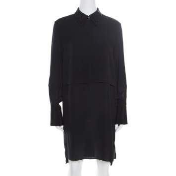 Pre Owned 3.1 Phillip Lim Black Silk Embellished Collar Layered Shirt Dress S