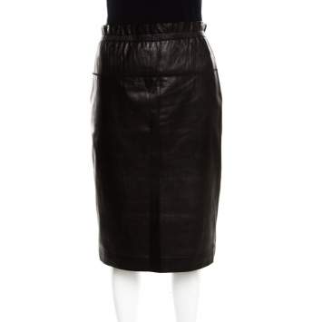 Pre Owned 3.1 Phillip Lim Brown Lamb Leather Ruffled Waist Detail Pencil Skirt M