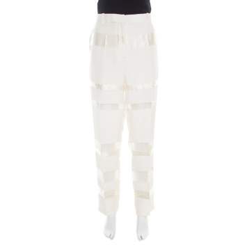Pre Owned 3.1 Phillip Lim Cream Silk and Sheer Organza Paneled Grunge Trousers M