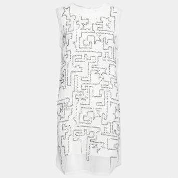 Pre Owned 3.1 Phillip Lim White Chiffon Silver Sequined Maze Embellished Shift Dress S