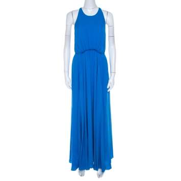 Pre Owned 3.1 Phillip Lim Sapphire Blue Silk Crepe Gathered Halter Maxi Dress S