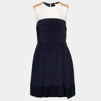 Pre Owned 3.1 Philip Lim Navy Blue and Beige Silk Color Block Dress S