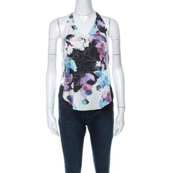 Pre Owned 3.1 Phillip Lim White Floral Print Silk Sleeveless Racerback Vest XS