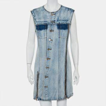 3.1 Phillip Lim Blue Light Wash Denim Asymmetric Button Front Sleeveless Mini Dress M