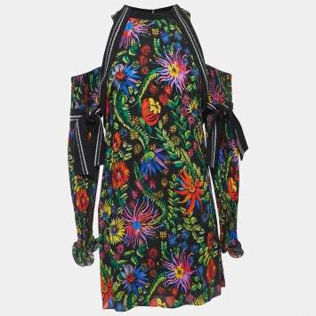 Pre Owned 3.1 Phillip Lim Black Floral Printed Crepe Cold-Shoulder Mini Dress S