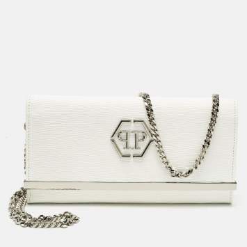 Pre Owned 3.1 Phillip Lim White Leather Logo Plaque Wallet on Chain
