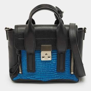 Pre Owned 3.1 Phillip Lim Black/Blue Textured Leather Mini Pashli Satchel