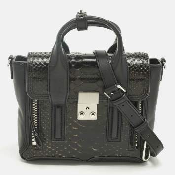 Pre Owned 3.1 Phillip Lim Black Python Embossed and Leather Mini Pashli Satchel