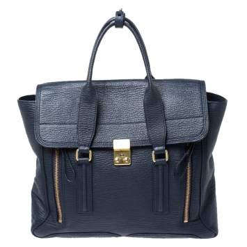 Pre Owned 3.1 Phillip Lim Navy Blue Leather Large Pashli Satchel