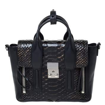 Pre Owned 3.1 Phillip Lim Black Leather and Python Mini Pashli Satchel