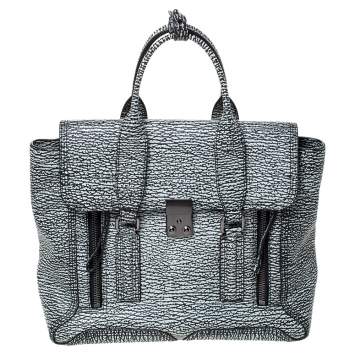 Pre Owned 3.1 Phillip Lim Black/White Shark Embossed Leather Medium Pashli Satchel