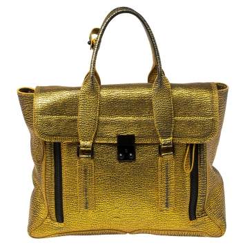 Pre Owned 3.1 Phillip Lim Gold/Black Leather Large Pashli Satchel