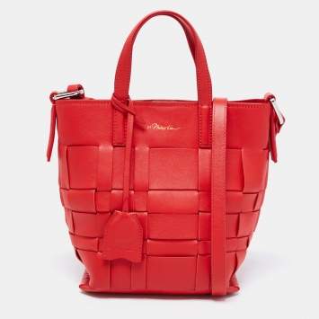 Pre Owned 3.1 Phillip Lim Red Woven Leather Mini Odita Lattice Bucket Bag