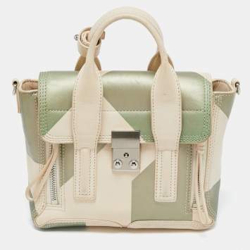 Pre Owned 3.1 Phillip Lim Beige/Green Leather Mini Pashli Satchel