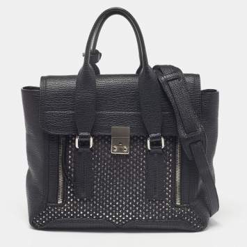 Pre Owned 3.1 Phillip Lim Black Woven Straw and Leather Medium Pashli Satchel