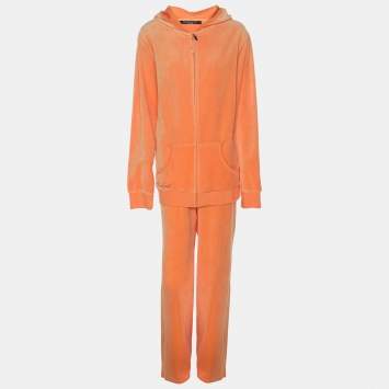 Pre Owned Marina Sport by Marina Rinaldi Orange Jersey Hoodie and Joggers Set L