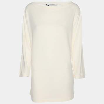 Pre Owned Marina Rinaldi Cream Crepe Sweater L