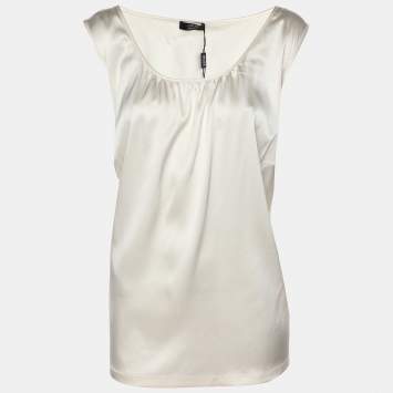 Pre Owned Basler Cream Satin Sleeveless Tops XL