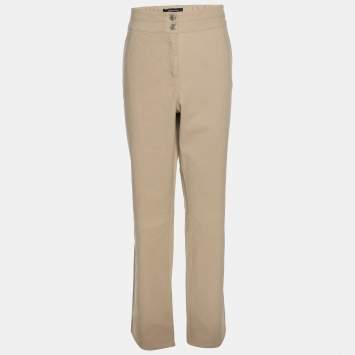 Pre Owned Elena Miro Khaki Stretch Cotton Wide Leg Pants XL