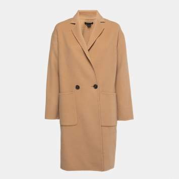 Pre Owned Theory Palomino Beige Wool & Cashmere Double Breasted Coat P