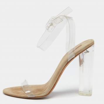 Pre Owned Season 6 White And Grey PVC Open Toe Ankle Strap Sandals Size 40