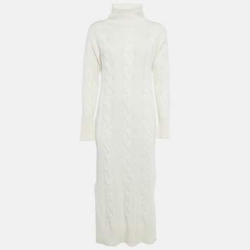 Pre Owned 8 by Yoox Off-White Cable Knit High Neck Long Dress S