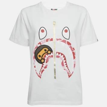 Pre Owned A Bathing Ape Baby Milo Shark Print Cotton T-Shirt M