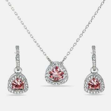 Pre Owned Swarovski Una Crystals Silver Tone Earring Necklace Set