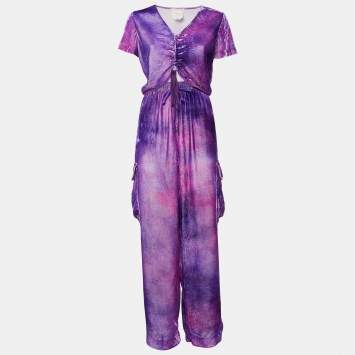 Acne Studios Purple Velvet Crop Top and Track Pants Set L