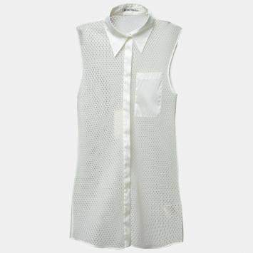 Pre Owned Acne Studios White Perforated Mesh Sleeveless Adelia Shirt M