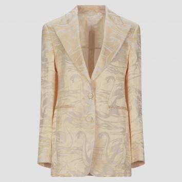 Pre Owned Acne Studios Beige/Yellow Patterned Linen-Blend Blazer S (EU 36)
