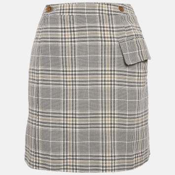 Pre Owned Acne Studios Beige Plaid Cotton Mini Wrap Skirt S