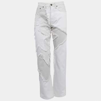 Pre Owned Acne Studios White Star Appliqued Denim Jeans M Waist 28"