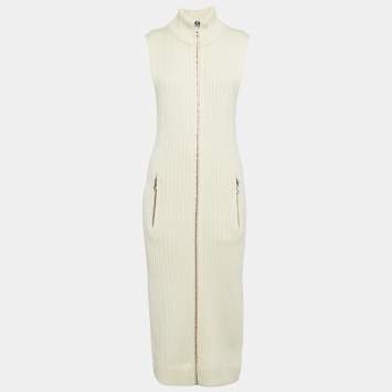 Pre Owned Acne Studios Cream Rib Knit Zip-Up Sleeveless Midi Sweater Dress S