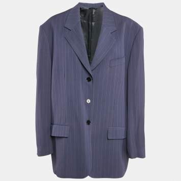 Pre Owned Acne Studios Blue Stripe Wool Blend Oversized Blazer L