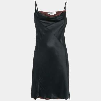Acne Studios Black Satin Silk Cowl Neck Mini Slip Dress S