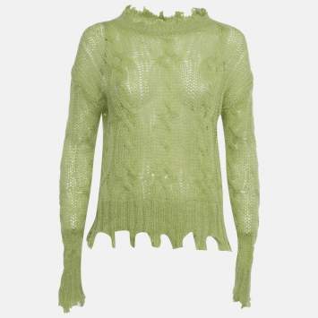 Pre Owned Acne Studios Lime Green Frayed Cable Knit Sweater M