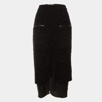 Pre Owned Acne Studios Black Wool Boucle Fitted Midi Skirt M