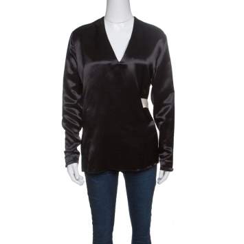 Pre Owned Acne Studios Black Satin Belted Cathay Blouse S