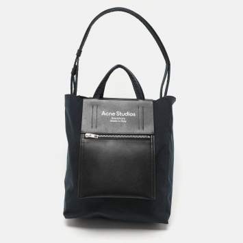 Pre Owned Acne Studios Navy Blue/Black Leather and Nylon Papery Tote