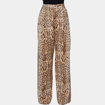 Pre Owned Adam Lippes Beige Animal Printed Wool Palazzo Pants S