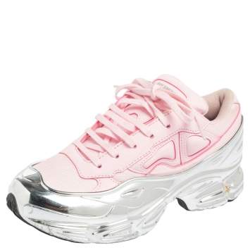 Pre Owned Adidas By Raf Simons Pink/Silver Leather And Mesh Ozweego Sneakers Size 36 2/3